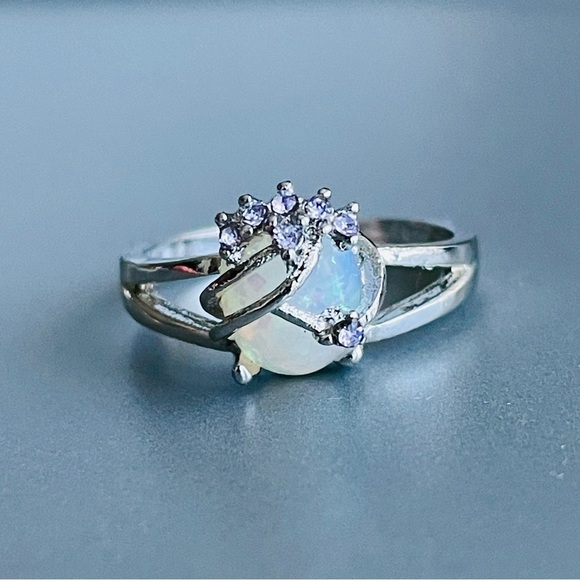 Jewelry - Faux Opal & Amethyst Caged Sterling Silver Plated Ring